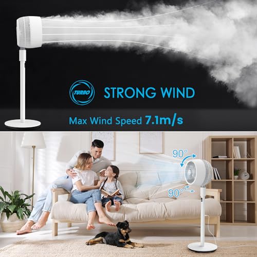 berssen Standventilator Ventilator leise 25dB 3D Oszillation DC Motor 68/100cm Höhenverstellbar Turbo Luftzirkulation Fernbedienung Tastbildschirm 7,1m/s Windgeschwindigkeit Energie Sparen,Weiß 3