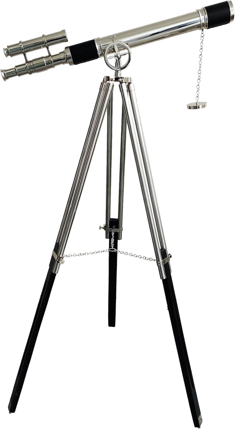 Vintage Marine Chrome Finish Brass Telescope Navy Adjustable Floor Standing Black Tripod Doubel Barrel Handmade Home Decor