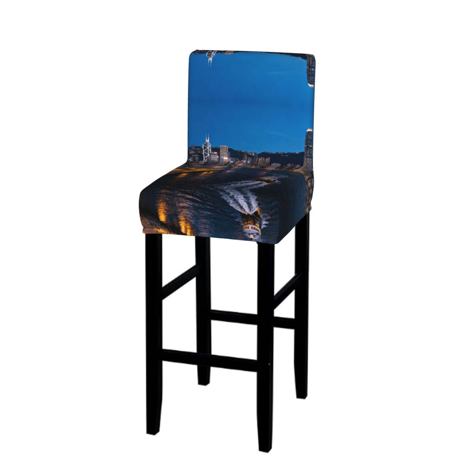 Hong Kong night view Bar Stool Cover-Stretchy Chair Slipcover for Kitchen