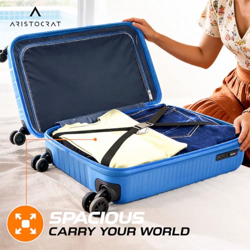 Image of Aristocrat Envoy Cabin Trolley Bag 55cm | Small Hard Luggage | 8-Wheel Suitcase for Travel | Combination Lock with Sturdy Zipper | Polypropylene | 3 Years International Warranty (Ocean Blue)