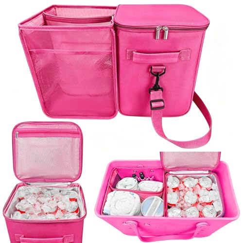 XYFuuee 2-in-1 Cooler Organizer Insert for X Large Bogg Bag Accessories PEVA Leak-Proof Ice Chest Lightweight Mesh Divider Inserts Pouch with 4Fastener for XL Bog Beach Rubber Tote Hot Pink