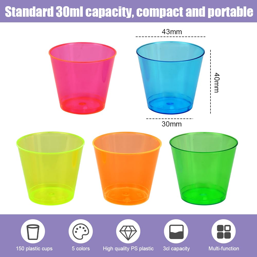 150 Stück Plastikbecher Bunt - Schnapsgläser Aus Hartplastik, 30ml, Mehrweg
