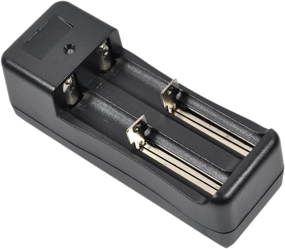 Image of Universal Dual Slot 18650 Li-ion Battery Charger | Smart Charging Dock for 3.7V Rechargeable Batteries | LED Indicator | Compact & Lightweight Design | Black