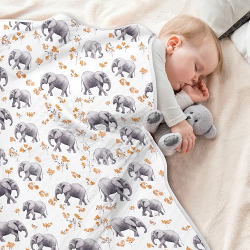 Image of Toddler Blanket for Boys Girls Soft Warm Multi Use Wrap Swaddle for Infant Toddler Kid Crib Bedding 30X40in Aesthetic Elephant White