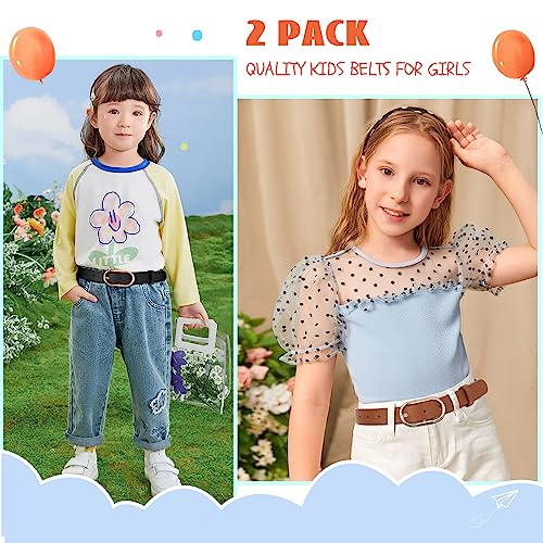 WERFORU 2 Pack Kids Girl Faux Leather Waist Belt for Boys with Gold Alloy Pin Buckle Design Kids Belts for Jeans Dress3