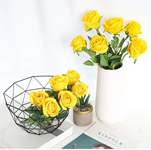 Hawesome 12PCS Artificial Roses Fake Flowers Single Long Stem Blooms with Rose Buds Wedding Decoration Bridal Bouquet Decorative Flower Arrangement Home Decoration Party Centerpieces in Yellow