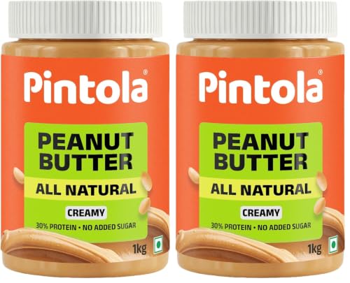 Image of Pintola All Natural Peanut Butter Creamy 1kg | Smooth | Unsweetened | 30g Protein | Gluten & Cholesterol Free, Vegan Peanut Butter, Nut Butter, High in Protein Spread, 100% Pure Roasted peanuts butter