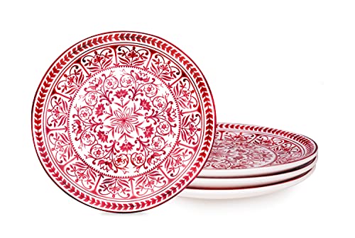Sonemone Red Salad Plates 8.75 Inch, Set Of 4, For Salad, Appetizer, Christmas, Microwave & Dishwasher Safe #TOP16