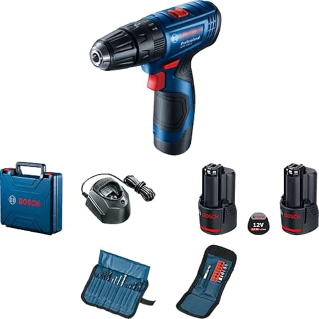 Generic Bosch Professional System 12V: Akku-Schlagschrauber GSB 120-LI (2 GBA 12V 2.0Ah, Ladegerät GAL 1210 CV, 23-teiliges Bohrer- und Bit-Set, Koffer) — Akkuschrauber