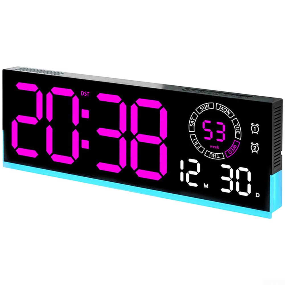 Horloge murale numérique LED lumineuse grand affichage avec calendrier