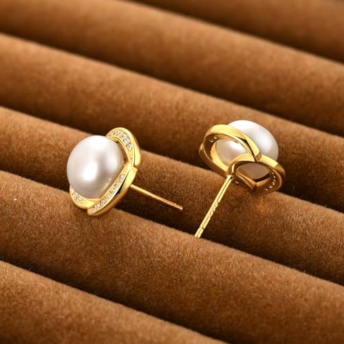 Pearl Stud Earrings for Women Freshwater Cultured White Pearl with Cubic Zirconia Anniversary Birthday Mother Day Jewelry Gifts for Her3