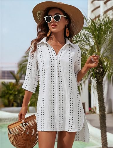 Image of Blooming Jelly Womens Swimsuit Coverups White Chiffon Bikini Swimwear Beach Cover Up Dress Shirt