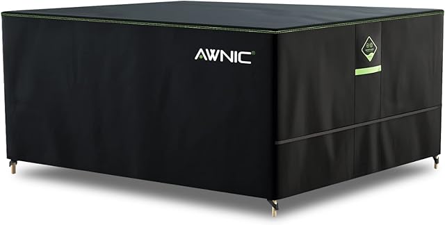 AWNIC Garden Furniture Cover Waterproof with Hooks Heavy Duty 420D Oxford, Windproof Anti-UV Outdoor Patio Table Covers with Air Vent,Rectangular Black (130 * 75 * 71cm)