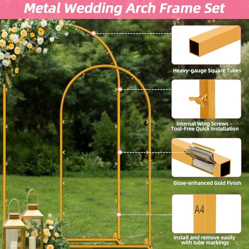 Soporte Arco de Metal para Fondo, Set de 2 Arcos Dorados 7.2x4FT y 6x2.6FT miniatura 4