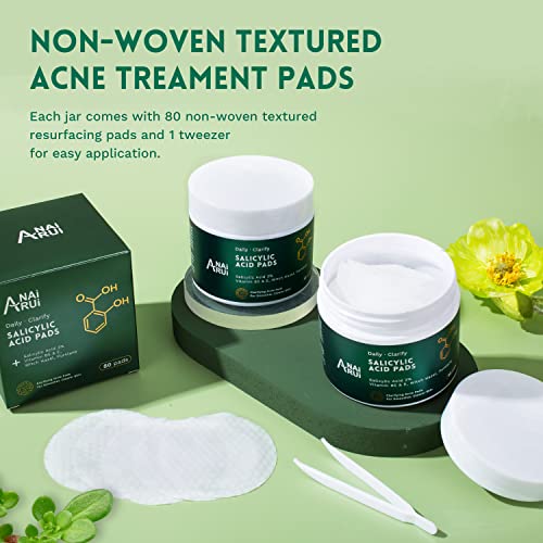 2% Salicylic Acid Pads,Face Cleansing Pads Witch Hazel Wipe for Acne & Blemishes Clear, Facial Peel Resurfacing & Exfoliating Face Wash Wipes, 80 Count