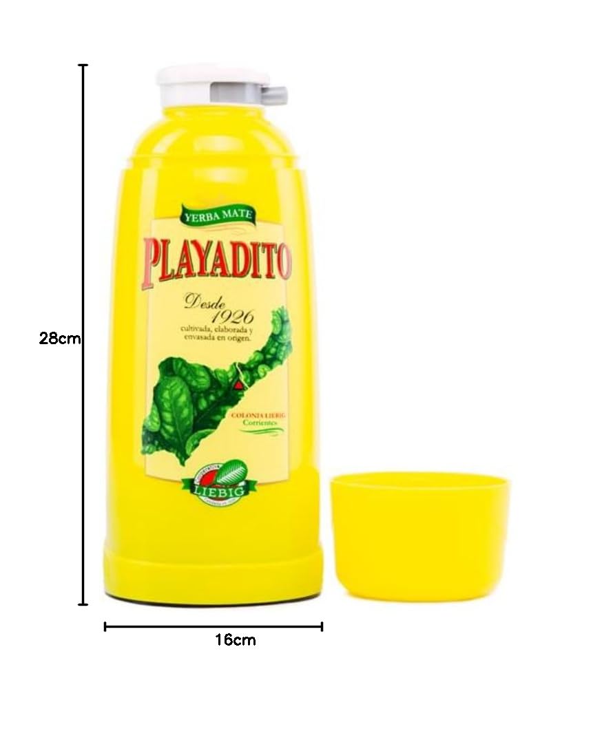 Playadito Thermo 1 l – podwójne ścianki, szklany pojemnik wewnętrzny, powłoka zewnętrzna z tworzywa sztucznego, utrzymuje ciepło wody przez 12 godzin, idealny w podróży i do biura