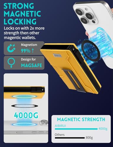 Image of Wallet for men,Magsafe Wallet with Money Clip,Ridge Wallets for Men | Magnetic wallet for iPhone 17 /16 /15 /14 /13 /12 Series,Card Holder(8 Cards & Bills), Aluminum & Microfiber Leather,Yellow