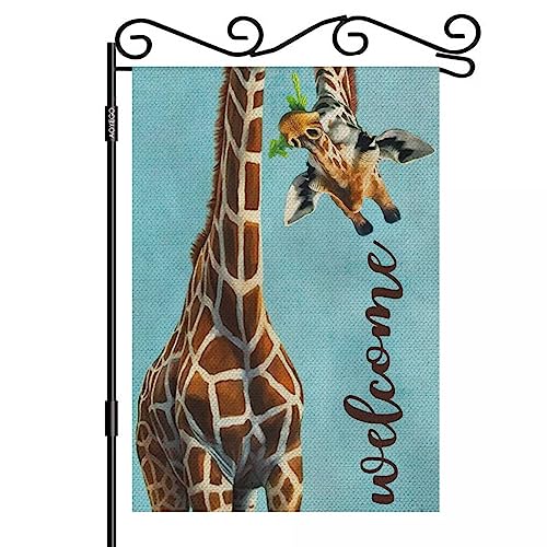 Aoyego Funny Giraffe Welcome Burlap Garden Flag Double Sided Premium Fabric Wild Animal Watercolor Giraffe With Brow Outdoor Decoration Banner For Yard Lawn 12.5" X 18" #TOP6