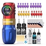 Wormhole Tattoo Gun Tattoo Kit Wireless Tattoo Machine – Digital LED Display, 1500mAh Battery, 3 Modes (Normal/Jump-Start/Dot Work), Includes 20Pcs Tattoo Needles, Tattoo Pen for Lining & Shading