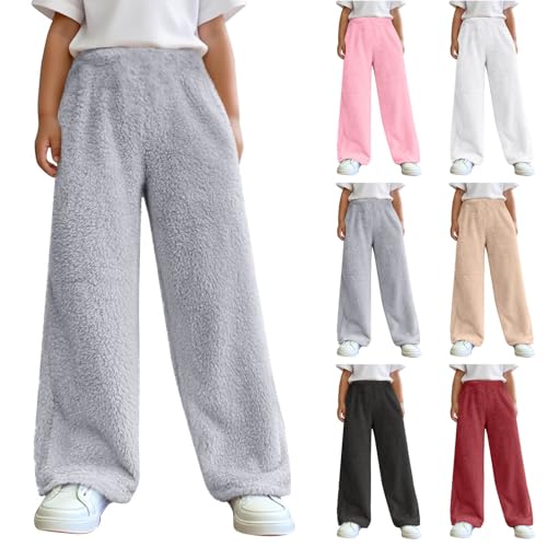 Girls Plush Wide Leg Sweatpants Kids Casual Elastic Waist Fuzzy Fleece Athletic Track Pants with Pockets for 4-15 Years2