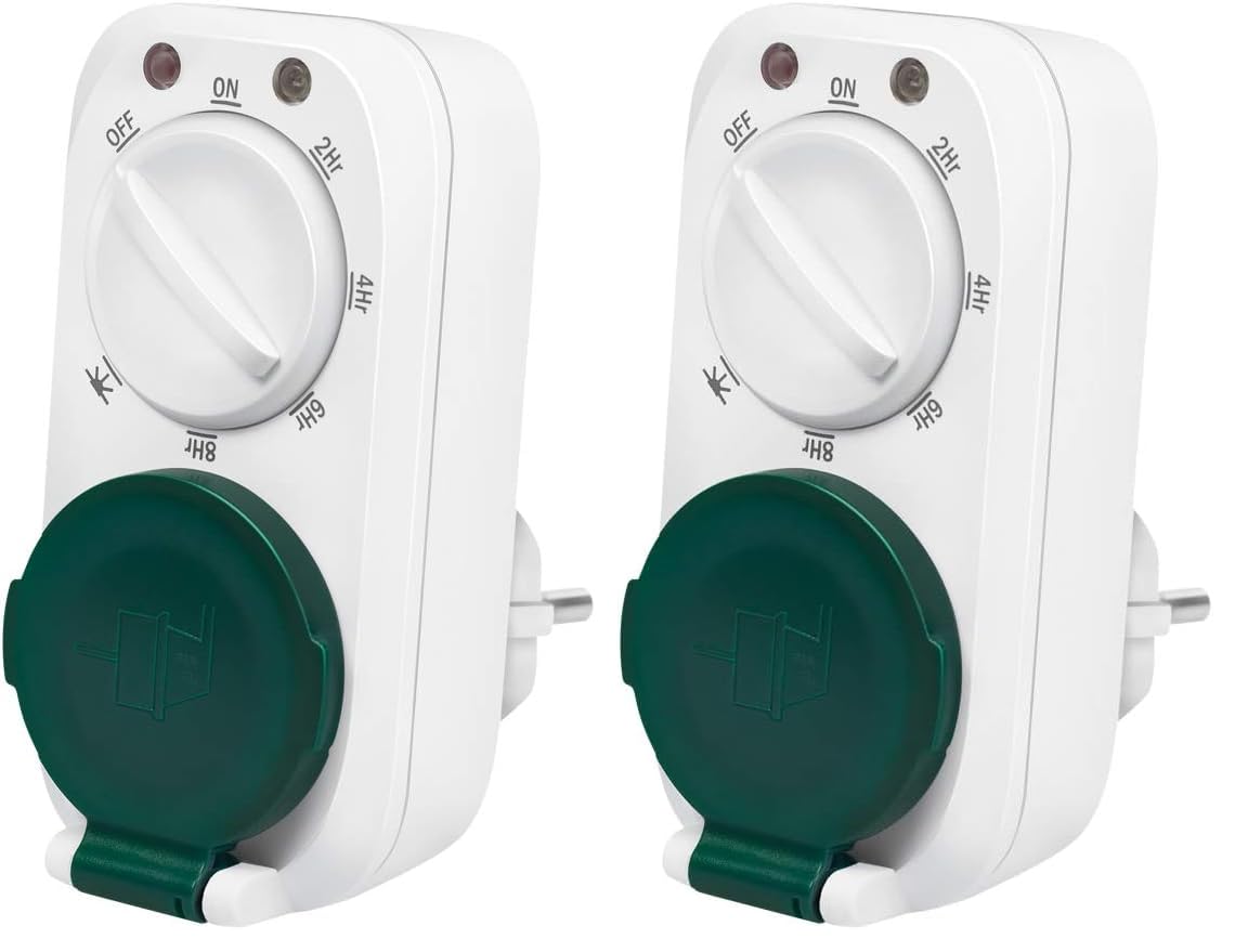 LogiLink ET0013 ET0013 Minuterie mécanique avec capteur crépusculaire avec 7 Modes/réglages différents, Protection IP44 pour extérieur/extérieur Blanc (Lot de 2)
