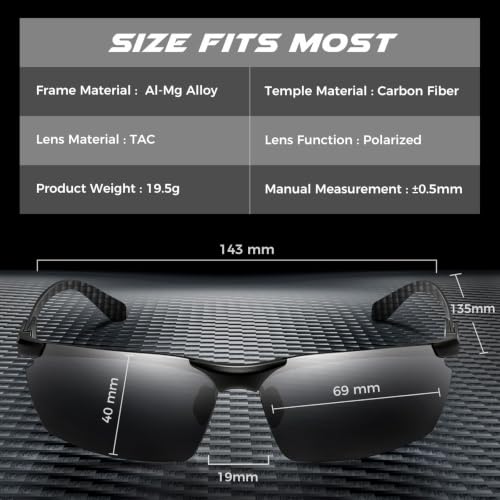 Image of SUNGAIT Carbon Fiber Sunglasses Men Sports Rimless Polarized Shades for Driving Fishing Running Gifts Eye Protection