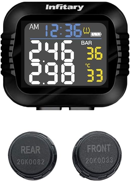 CAREUD TPMS Tire Pressure Monitoring System Motor Auto Tyre Alarm Wireless Waterproof with 2 Sensors for Two-wheeled Motorcycle (sensor 18X13mm)