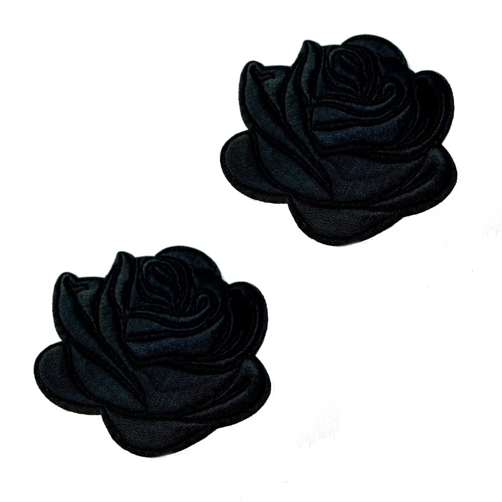 SaiDian 2Pcs Black Rose Embroidered Patches Iron On Patch Flower Appliques For Clothes Sew On Arts Crafts DIY Decoration Bag Hat Applique