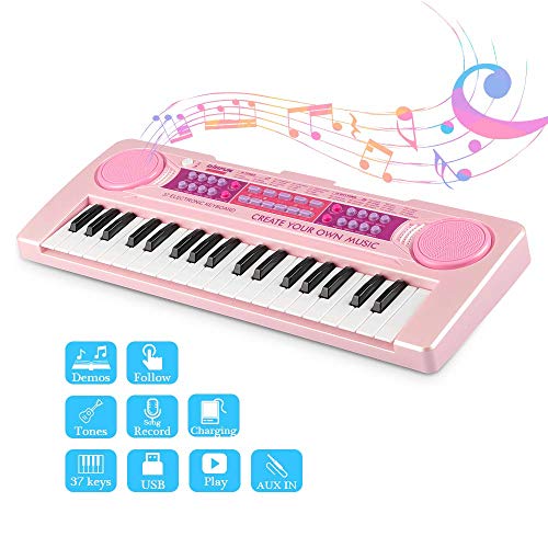 aPerfectLife Kids Keyboard Piano, 37 Keys Multi-Function Charging Electronic Educational Toy Organ for Kids Toddlers Children with Microphone (Pink)