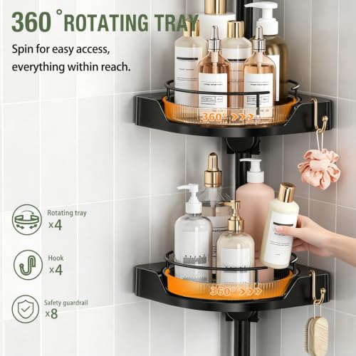 Image of 360 Rotating Corner Shower Caddy Tension Pole Organizer (Black)