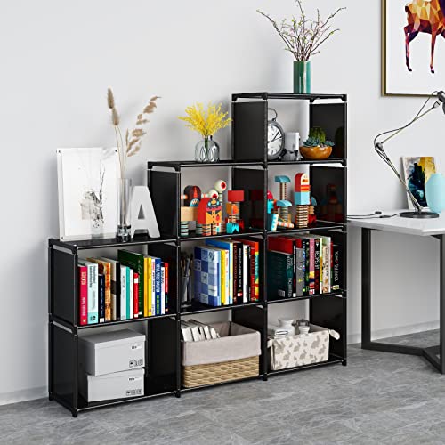 Jiuyotree Portable Bookcase, 9 Cube Closet Storage Organizer Bookshelf,Clothes Storage For Living Room,Study Room,Bedroom, Black #TOP1