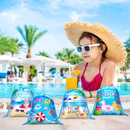 Capoda 24 Pcs Pool Party Favors Drawstring Bags Beach Hawaiian Backpacks Goodie Favors Bags Summer Party Decoration for Tropical Swimming Pool Birthday Supplies by Capoda - Used condition - Image 4