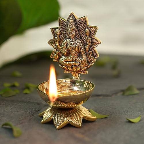Image of Behoma 100% Pure Brass Laxmi Diya for Pooja Room | Lakshmi Idol for mandir | Maa Laxshmi Devi Decoration Item | Ideal for Housewarming, Wedding, Anniversary, Festival, Spiritual & Gift Purposes