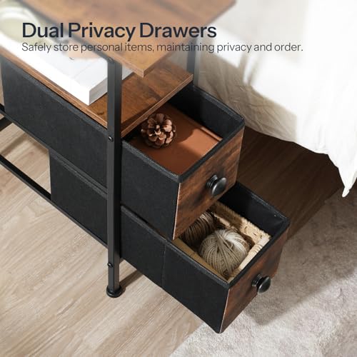 HOOBRO End Table with Charging Station, Narrow Side Table with 2 Fabric Drawers, Skinny Nightstand with Storage, Slim Bedside Table for Living Room, Small Spaces, Rustic Brown and Black BF487UBZ01 by HOOBRO - Image 6