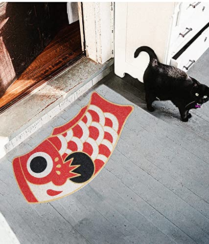 Japan Koi Fish Doormat Welcome Floor Mat Non-Slip Rubber Backing For Front Door Outside Outdoor Indoor Entryway Patio 35.5" X 17.7" #TOP1