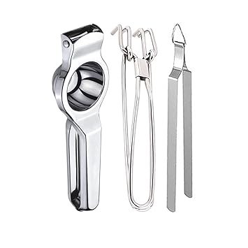 JISUN Stainless Steel Lemon Squeezer/Hand Juicer & Pakkad/Utility Tong & Roti Chimta for Kitchen Silver (Pack of 3)