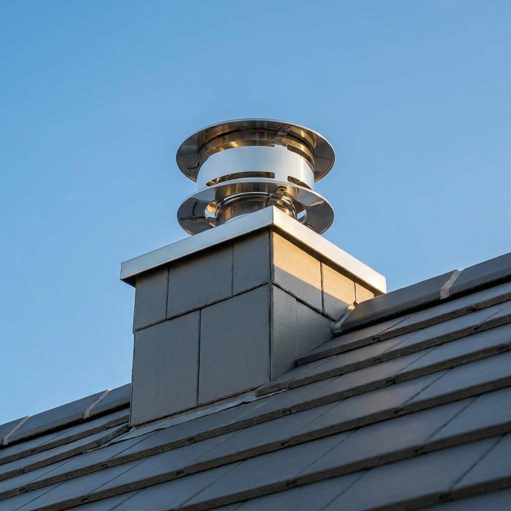 MAKA Comignolo Anti Intemperie con Ispezione, Terminale in Acciaio Inox per Canna Fumaria Camino Stufa a Legna Pellet e Gas, Cappello Antivento con Apertura Ispezione (Ø 160 mm)