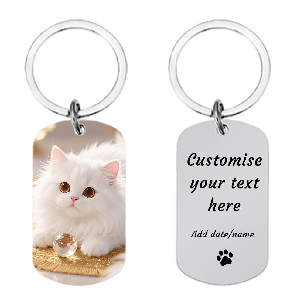 AnJeey Personalised Cat Memorial Keychain - Custom Photo Engraved, Stainless Steel Kitten Keepsake Gift (02)