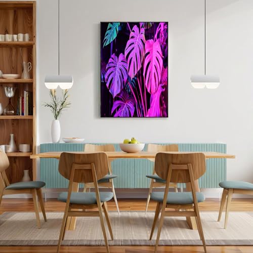 Affiche Monstera rose fluo art mural violet jungle 80x120cm