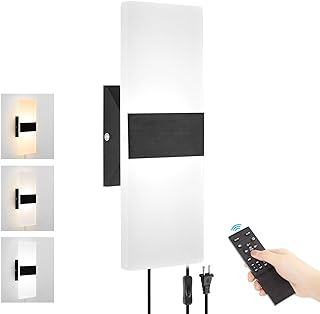 Plug in Wall Sconce with Stepless Adjustable 3000K-6500K Colors and 10%-...
