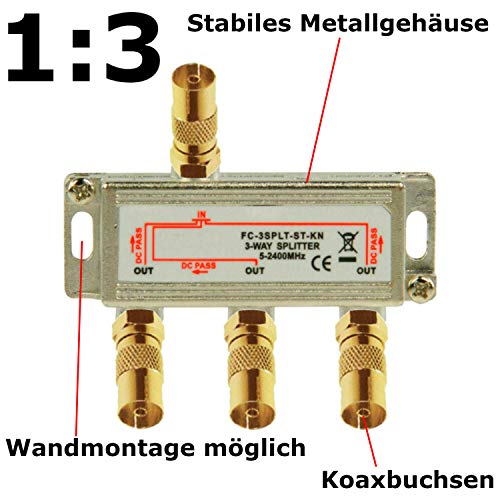 TronicXL Premium 3-fach Koax Antennenverteiler HD 3D 4K Verteiler Weiche Splitter für DVBT DVBT2 DVBC SAT Unicable Kabelfernsehen Unitymedia Vodafone Sky Kabel Deutschland Primacom Kabelfernseh HDTV – Bild 3