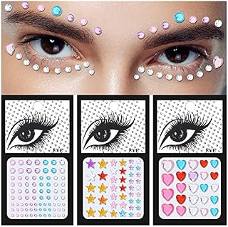ADRAMATA 150Pcs Rhinestone Stickers Eye Body Face Gems Fake Nose Ring Stud Crystal Stickers Self Adhesive Rhinestones Bindi Dots Bling Face Jewelry for Women Festival Rave Accessory with Tweezer