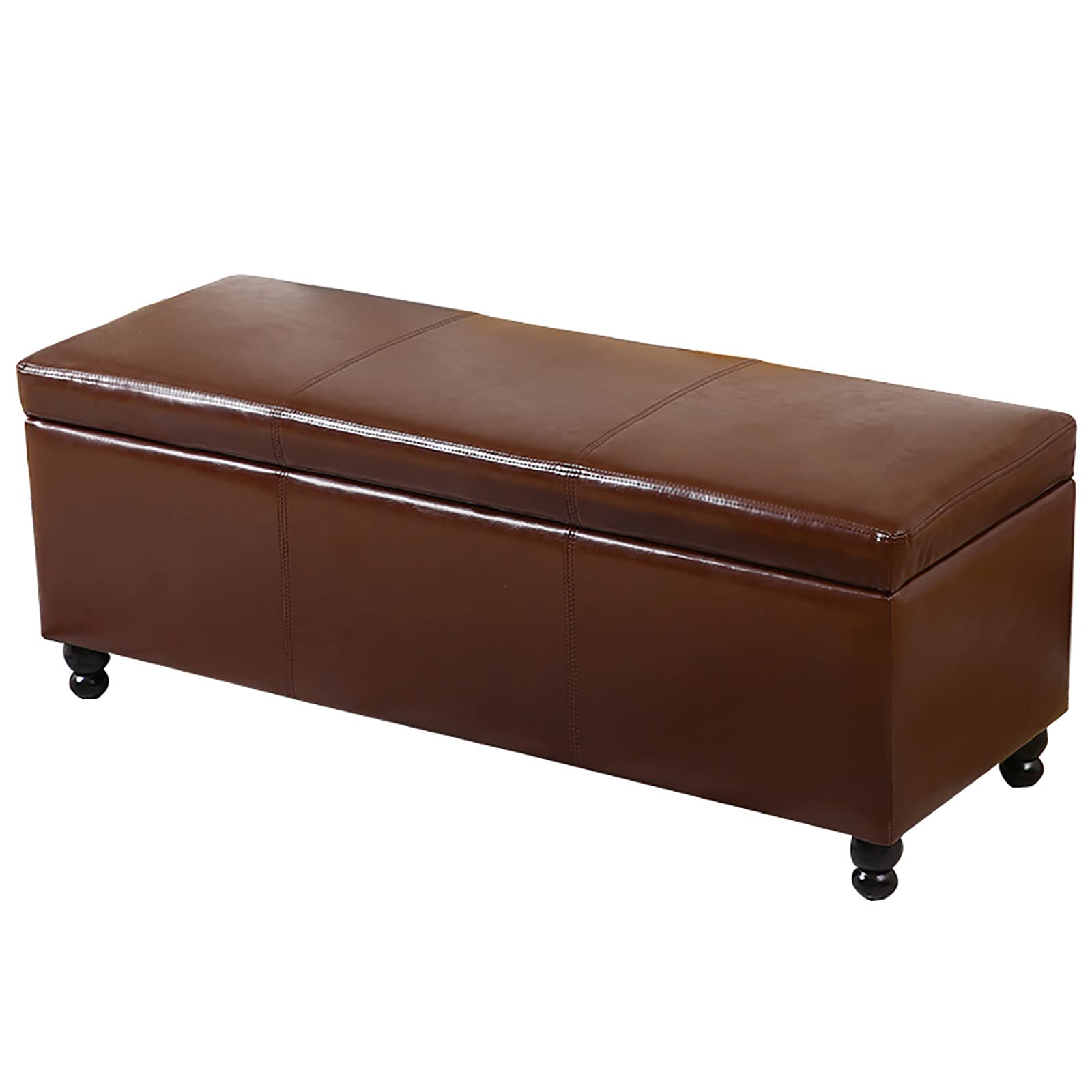 LMMIAOZ Upholstered Leather Storage with Tufted Wood Top Brown Rectangular Foot Rest Stool for Living Room or Bedroom 24x16x17 inches