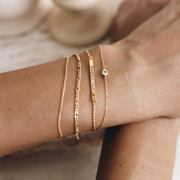 Waterproof 14K Gold Stack Bracelet for Women Non Tarnish,Stainless Steel Chain Dainty Layered Bracelets Inspirational Jewelry Gift for Women3
