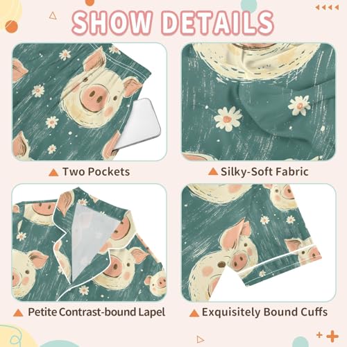 senya Color Pig on Board Satin Summer Pajama Sets Silk Short Sleeve Button Down Sleepwear3