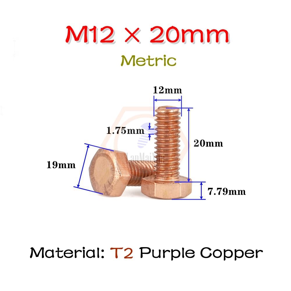5pcs M12×20mm Copper Outer Hexagonal Screws, hex Screws
