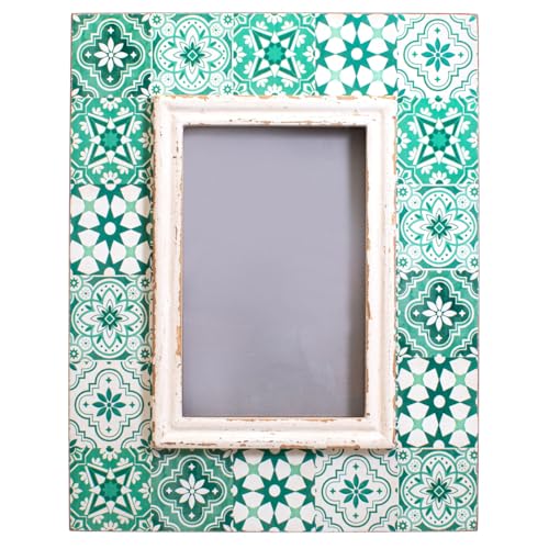 Image of Sass & Belle Green Tile Frame - Decorative Home Decor Styling Mediterranean Patterned Picture Frame For House Gifts Home Decoration Display With Rustic Colourful Design