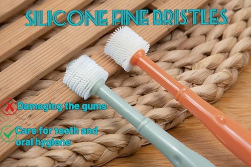 Image of E.M&S.T by Emmeliestella Small Dog & Cat Toothbrush 360 Degree Soft Silicone, Cat Dental Care, Toothbrush Holder, Easy to Handle, Independent Packaging, Extra Suction Cup, Gray & Orange 3PCS