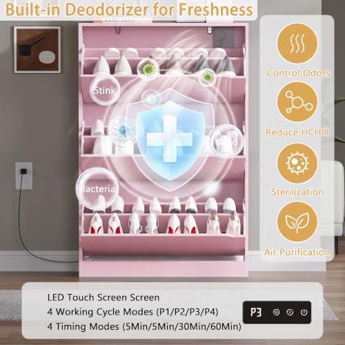 Image of BORNOON Shoe Cabinet with Odor Control and Back Panels, Deodorizing Slim 3-Flip Shoe Storage Cabinet for Entryway, Freestanding Hidden Shoe Rack Organizer for Entrance, Hallway, Bedroom