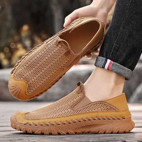 Men's Casual Handmade Breathable Hollow Mesh Loafers Outdoor Lightweight and Fashionable Soft Soled Driving Shoes3
